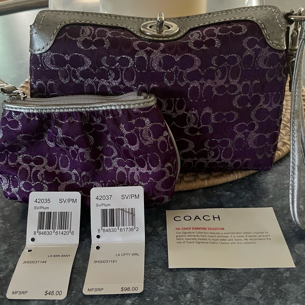 Coach Purple and Silver Clutch with Signature Design